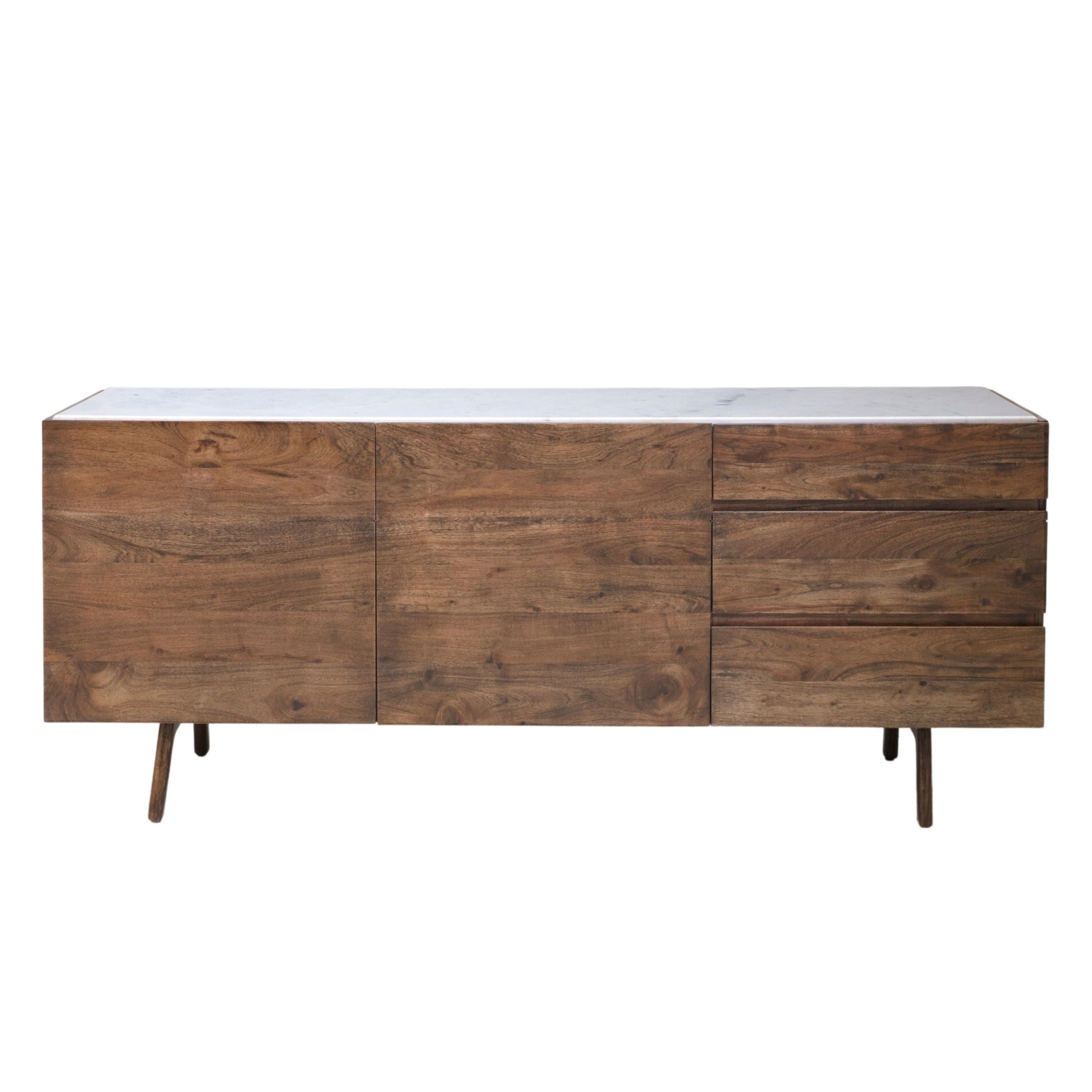 Barcino Brown Acacia Wood & White Marble Sideboard
